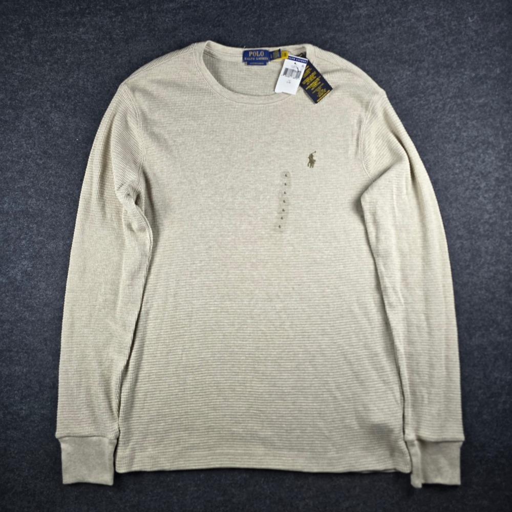 Polo Ralph Lauren Men's Cream Waffle Knit Thermal Long Sleeve Shirt Layer Size L